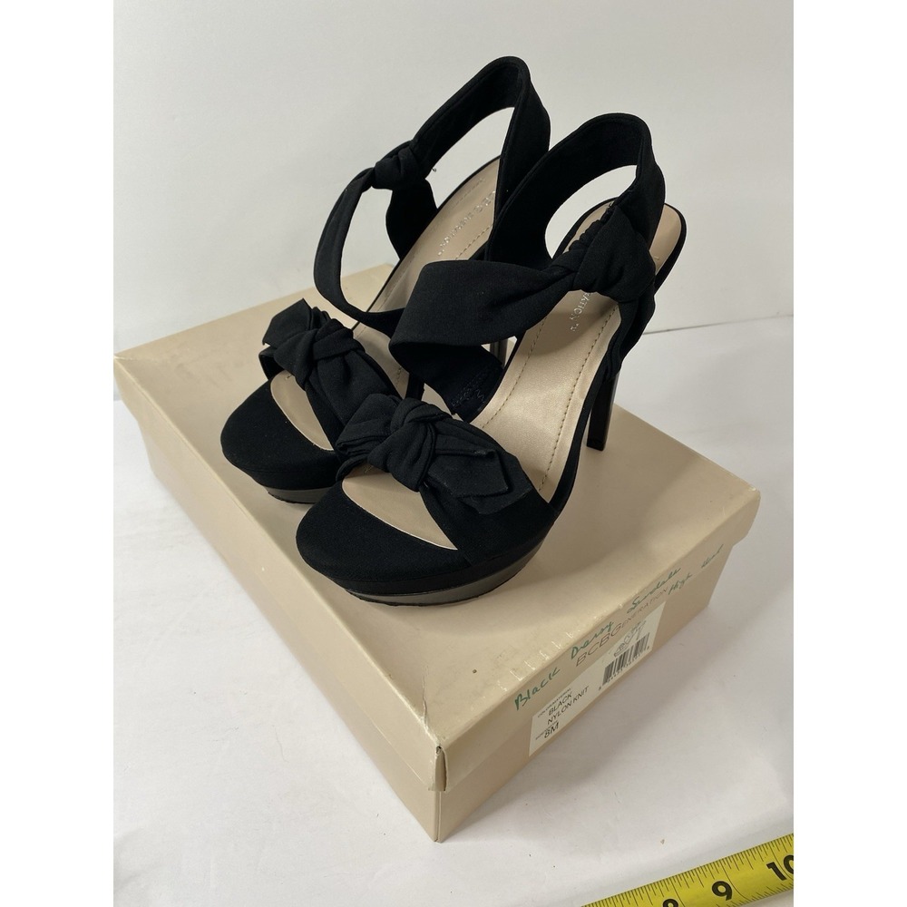 BCBG Generation‎ Black Nylon Knit Bow Heels Shoes Nadine Size 8